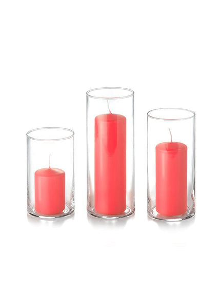 12 Slim Pillar Candles and Cylinder Vases