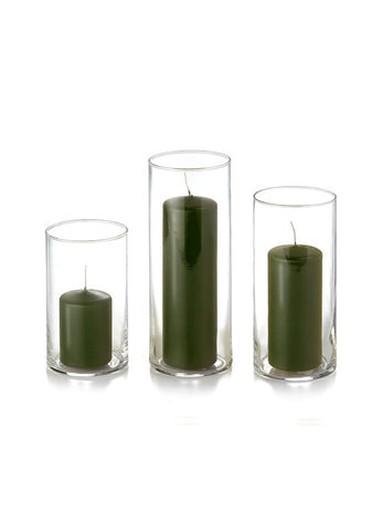 Yummi Candles - 12 Slim Pillar Candles and Cylinder Vases