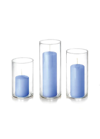 Yummi Candles - 12 Slim Pillar Candles and Cylinder Vases