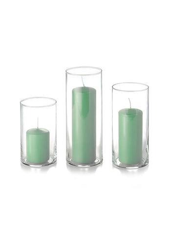 Yummi Candles - 12 Slim Pillar Candles and Cylinder Vases